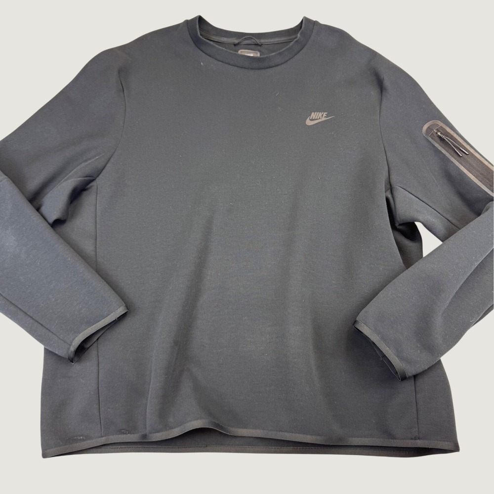 Nike Tech Fleece Crewneck Sweatshirt Black Long Sleeve Zipper Pocket Men's XXL